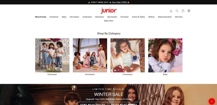 Junior website on desktop