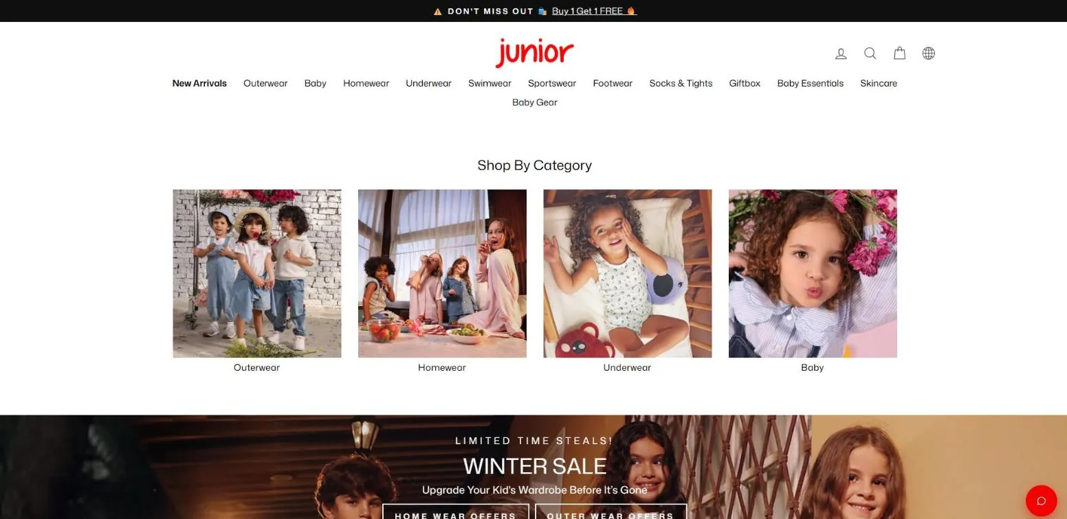 Junior website on desktop