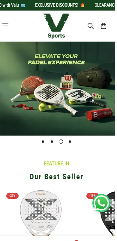V Sports website on a phone